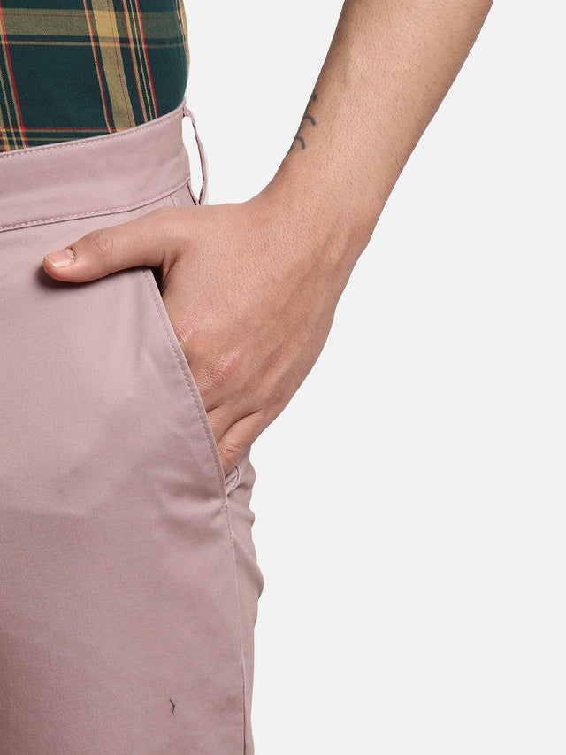 Parx Red Solid Low Rise Tapered Fit Cotton Blend Trouser