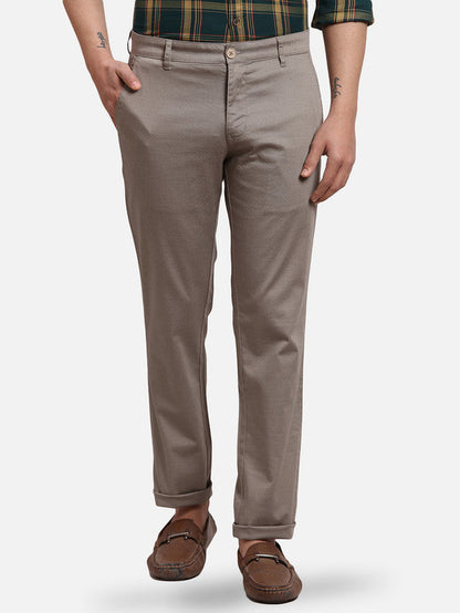 Parx Grey Printed Low Rise Tapered Fit Cotton Blend Trouser