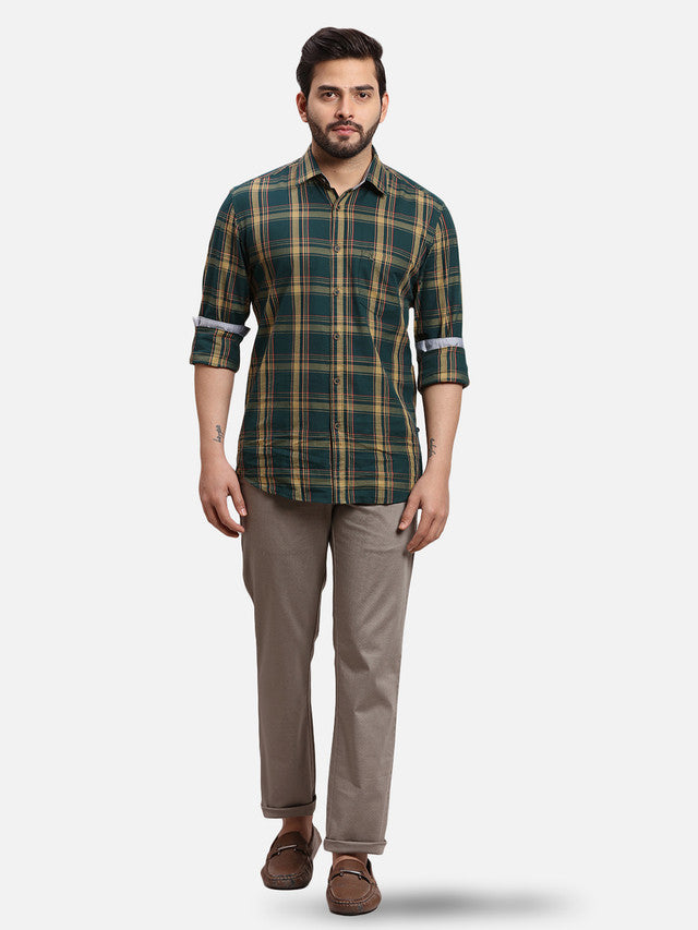 Parx Grey Printed Low Rise Tapered Fit Cotton Blend Trouser