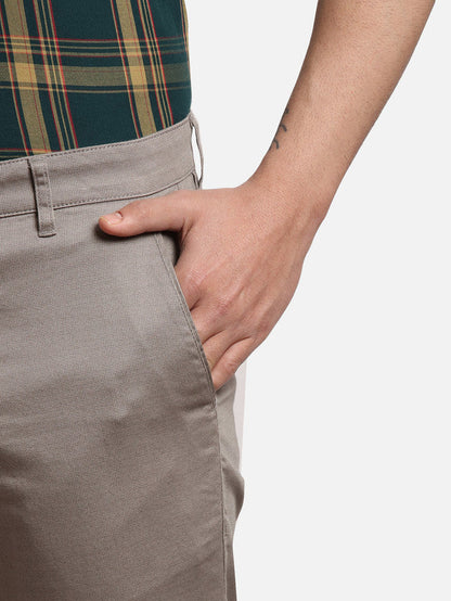 Parx Grey Printed Low Rise Tapered Fit Cotton Blend Trouser