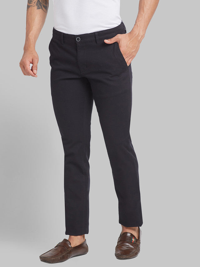 Parx Men Black Solid Tapered Fit Trouser