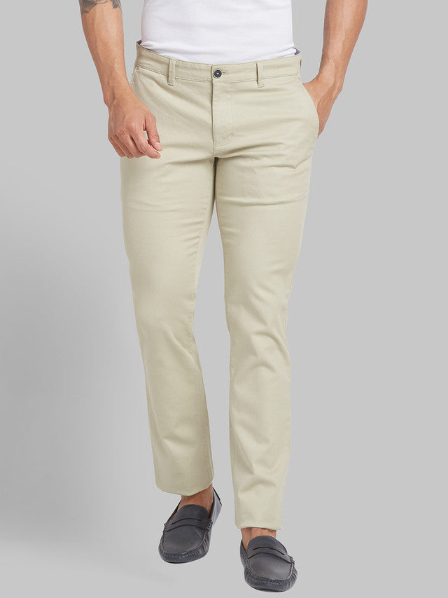 Parx Green Solid Low Rise Tapered Fit Cotton Blend Trouser