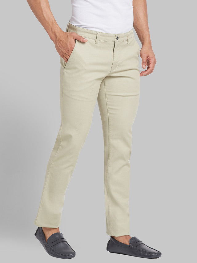 Parx Green Solid Low Rise Tapered Fit Cotton Blend Trouser