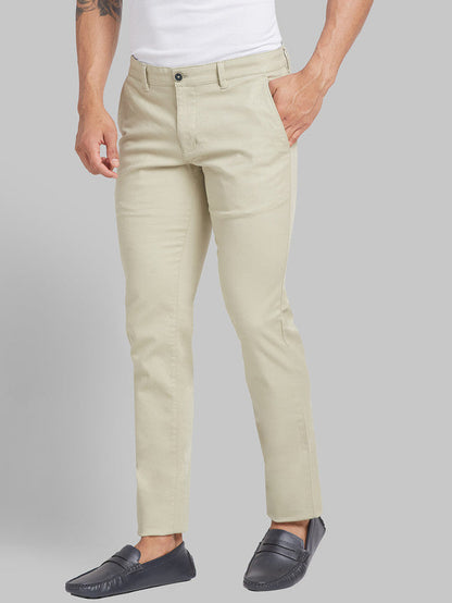 Parx Green Solid Low Rise Tapered Fit Cotton Blend Trouser