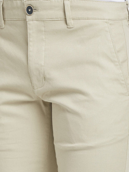 Parx Green Solid Low Rise Tapered Fit Cotton Blend Trouser