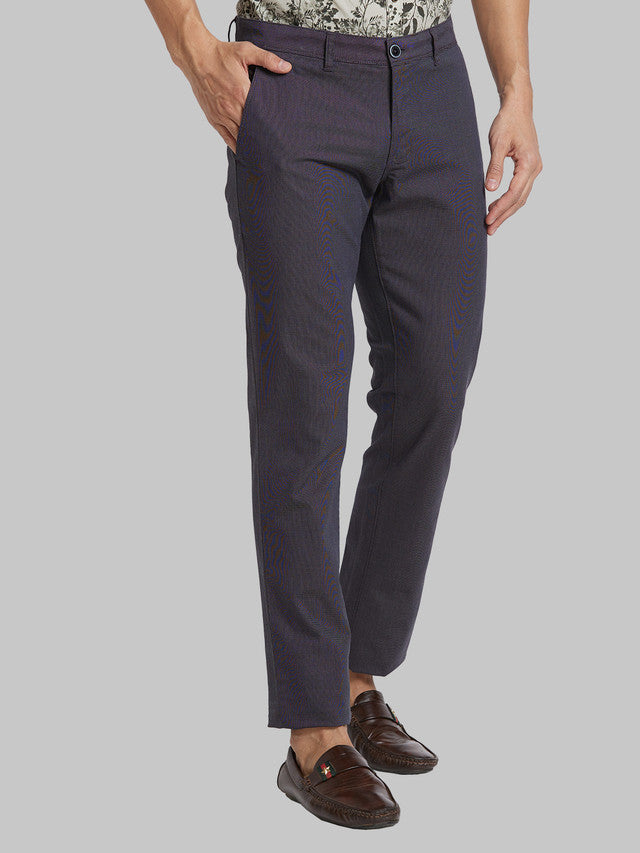 Parx Men Black Yarn Dyed Tapered Fit Trouser