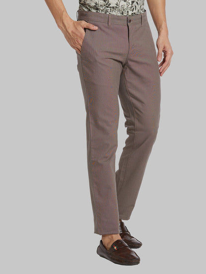 Parx Men Brown Yarn Dyed Tapered Fit Trouser