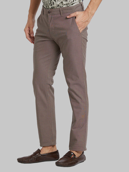 Parx Men Brown Yarn Dyed Tapered Fit Trouser