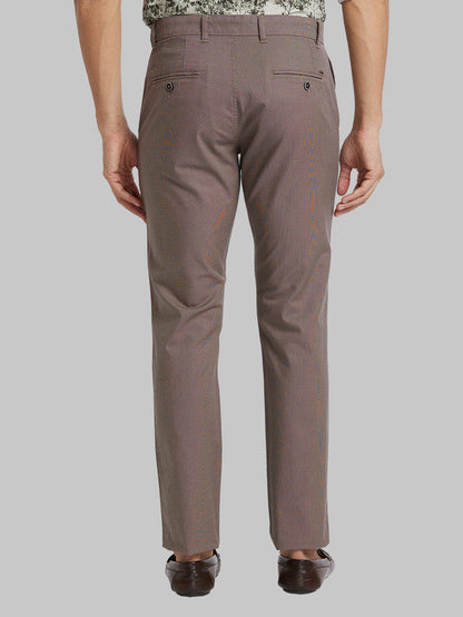 Parx Men Brown Yarn Dyed Tapered Fit Trouser