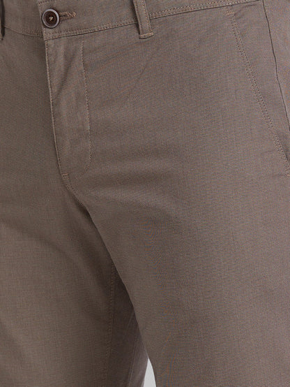 Parx Men Brown Yarn Dyed Tapered Fit Trouser