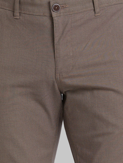 Parx Men Brown Yarn Dyed Tapered Fit Trouser