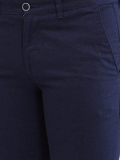 Parx Blue Solid Low Rise Tapered Fit Cotton Trouser
