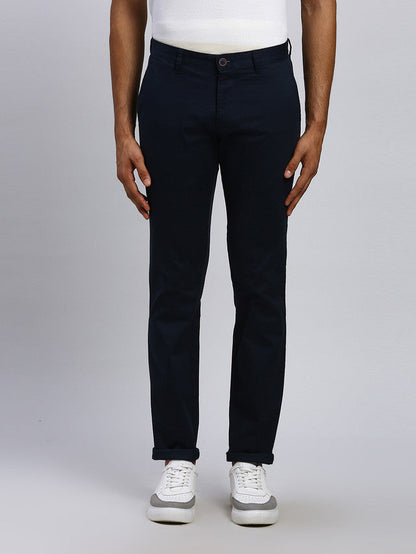 Parx Men Blue Solid Tapered Fit Trouser