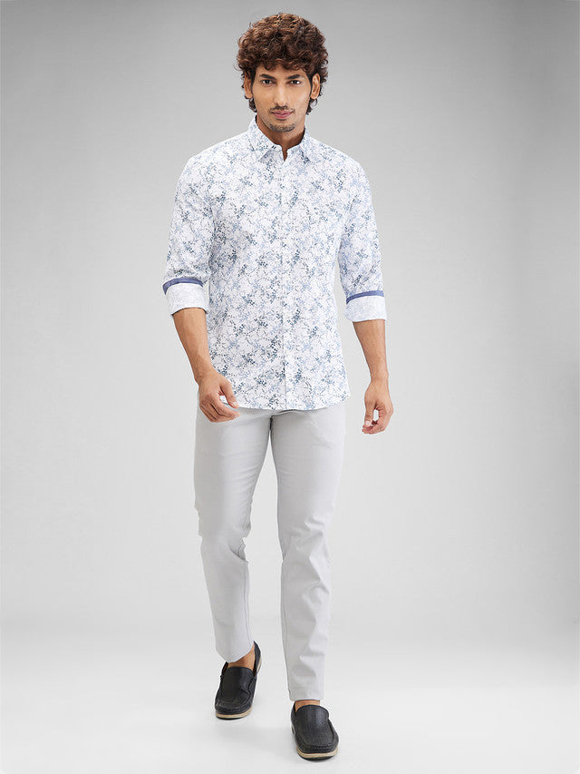 Parx Grey Solid Low Rise Tapered Fit Cotton Blend Trouser