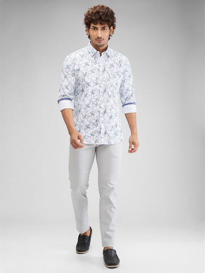 Parx Grey Solid Low Rise Tapered Fit Cotton Blend Trouser