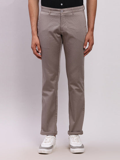 Parx Men Grey Printed Low Rise Tapered Fit Cotton Blend Trouser