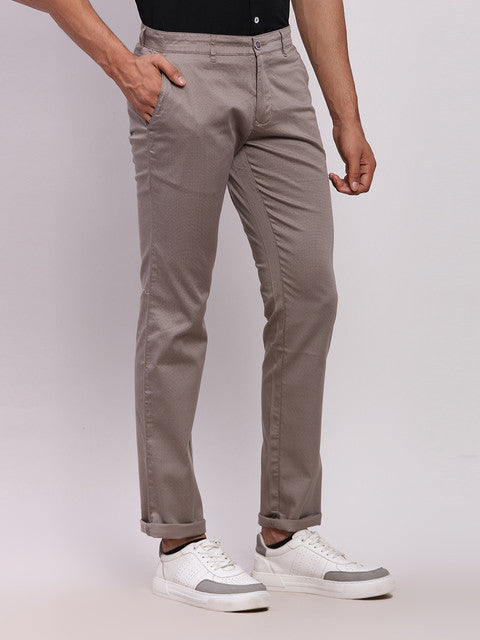Parx Men Grey Printed Low Rise Tapered Fit Cotton Blend Trouser