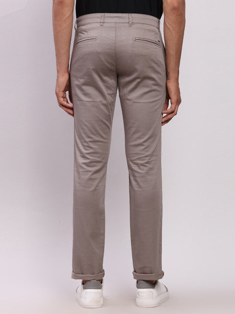 Parx Men Grey Printed Low Rise Tapered Fit Cotton Blend Trouser