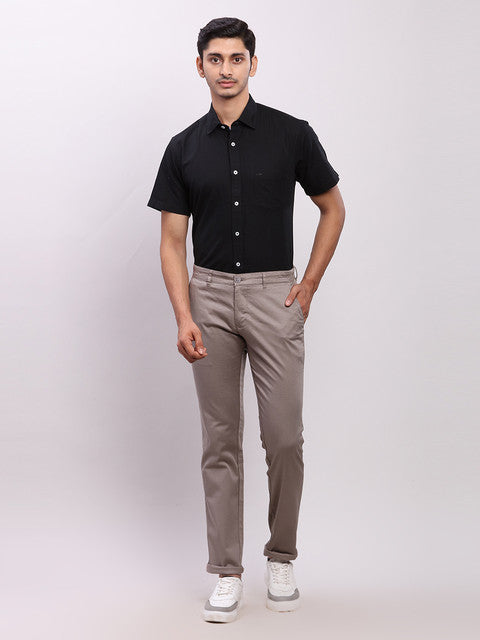 Parx Men Grey Printed Low Rise Tapered Fit Cotton Blend Trouser