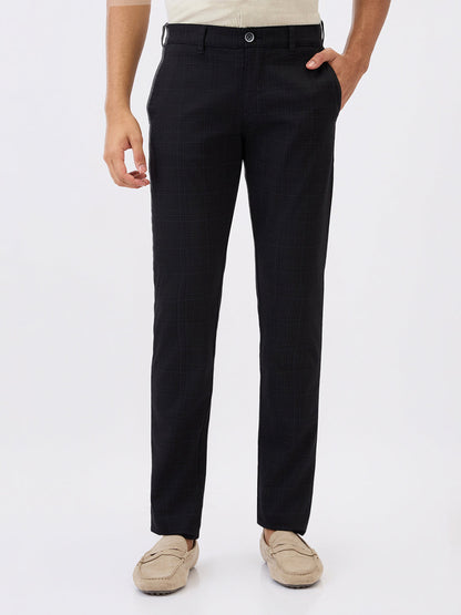 Parx Men Black Printed Low Rise Tapered Fit Cotton Blend Trouser