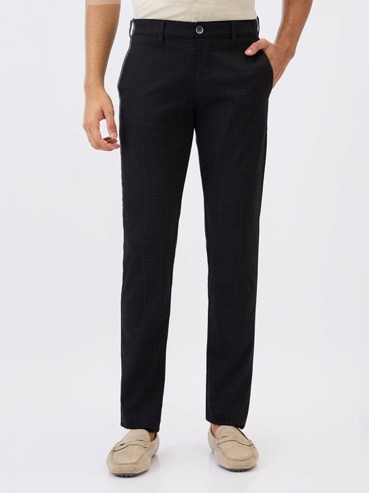 Parx Men Black Printed Low Rise Tapered Fit Cotton Blend Trouser