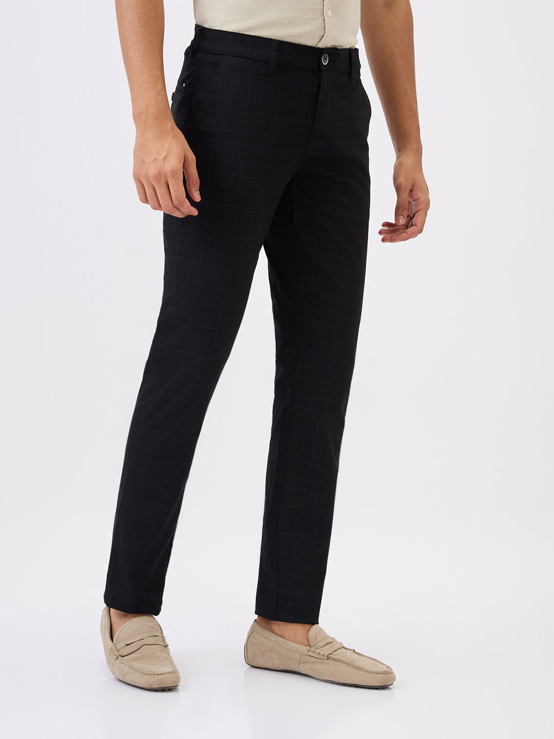 Parx Men Black Printed Low Rise Tapered Fit Cotton Blend Trouser