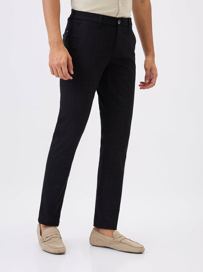 Parx Men Black Printed Low Rise Tapered Fit Cotton Blend Trouser