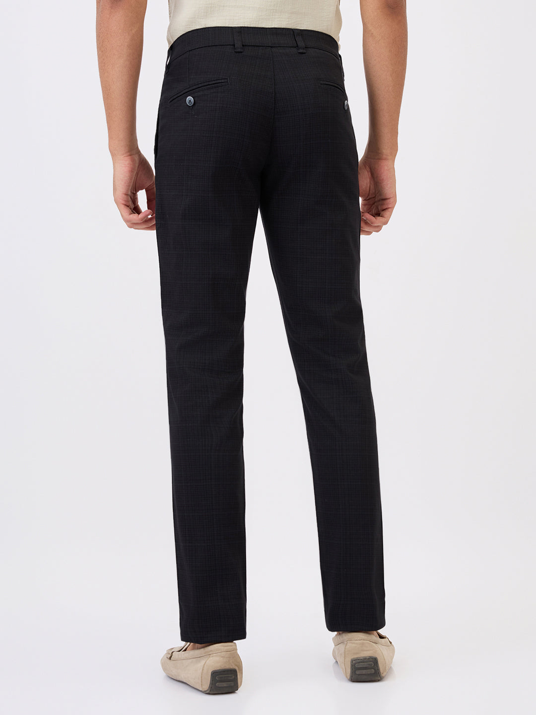 Parx Men Black Printed Low Rise Tapered Fit Cotton Blend Trouser