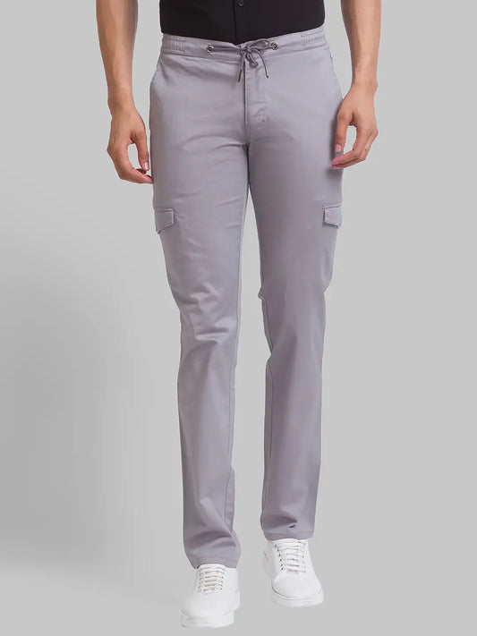 Men Grey Lrt Fit Solid Cotton Blend Trouser