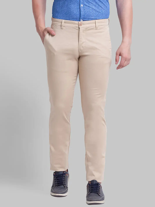 Men Khaki Lrt Fit Solid Cotton Blend Trouser