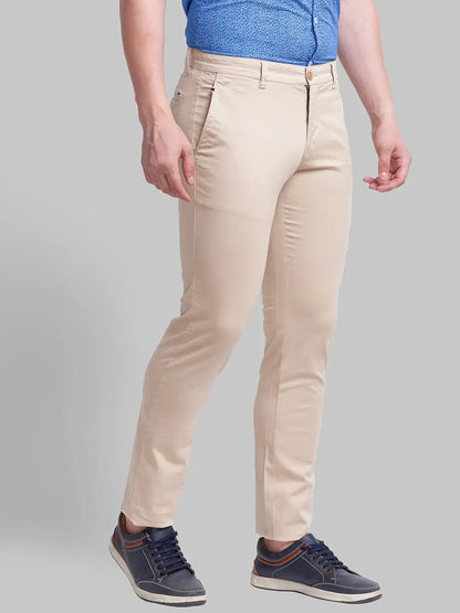 Men Khaki Lrt Fit Solid Cotton Blend Trouser