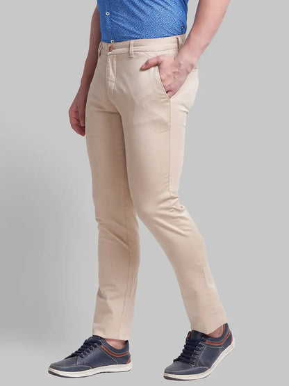 Men Khaki Lrt Fit Solid Cotton Blend Trouser
