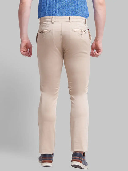 Men Khaki Lrt Fit Solid Cotton Blend Trouser