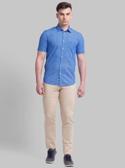 Men Khaki Lrt Fit Solid Cotton Blend Trouser
