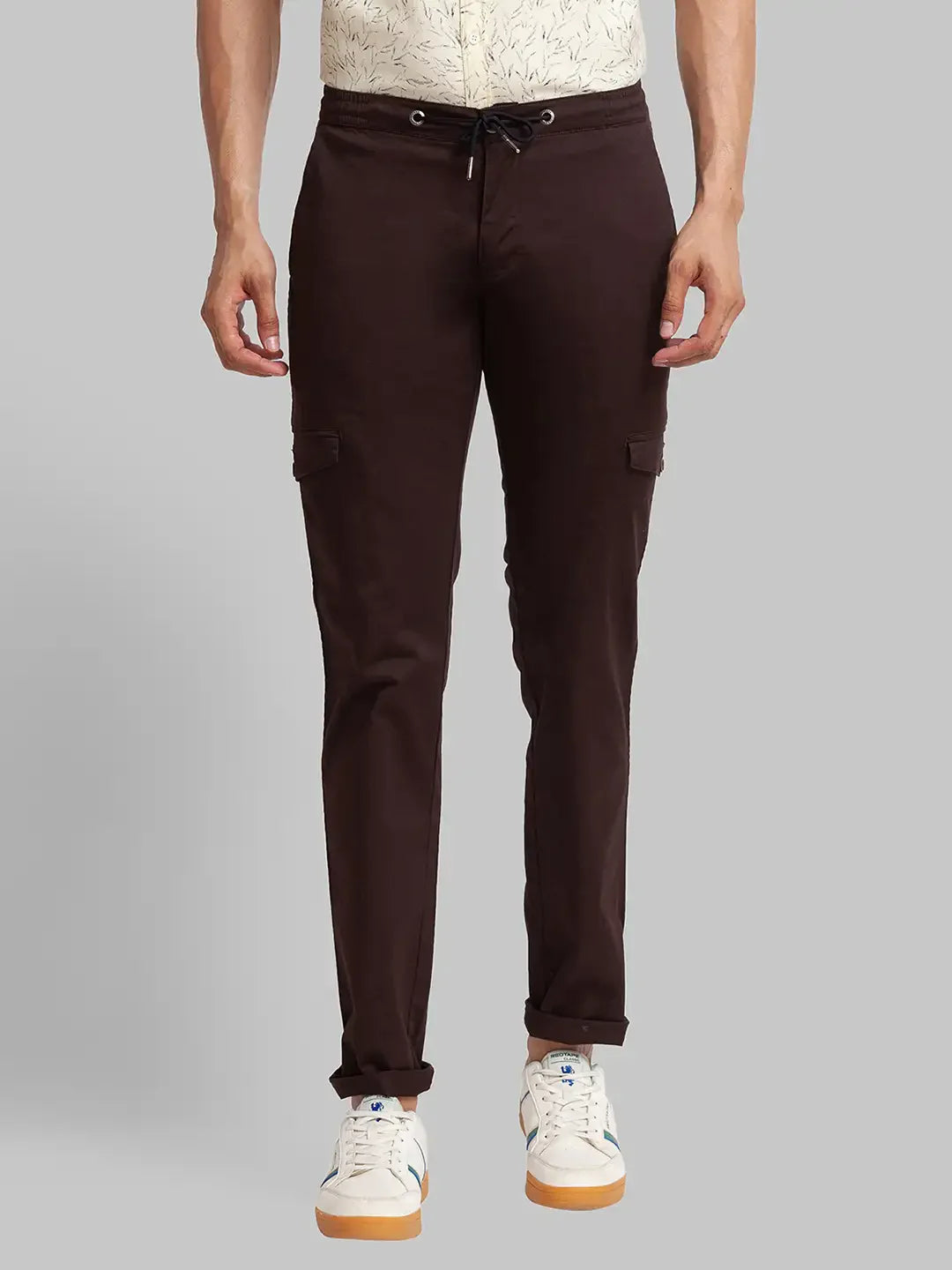 Men Brown Lrt Fit Solid Cotton Blend Trouser