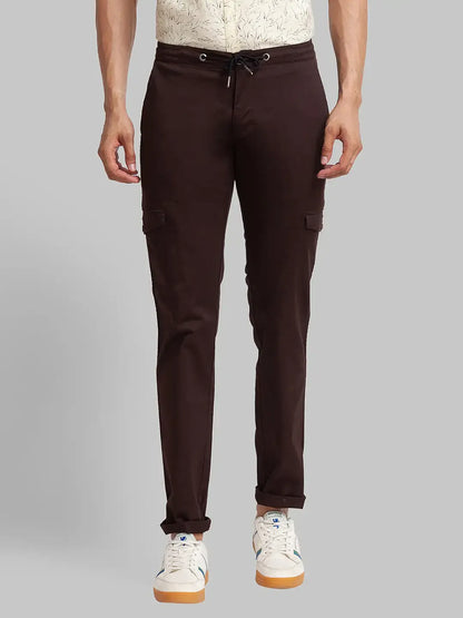 Men Brown Lrt Fit Solid Cotton Blend Trouser