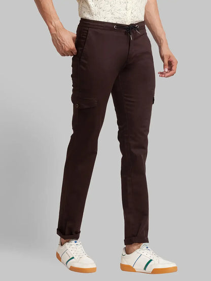 Men Brown Lrt Fit Solid Cotton Blend Trouser