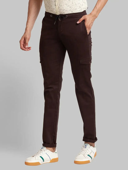 Men Brown Lrt Fit Solid Cotton Blend Trouser