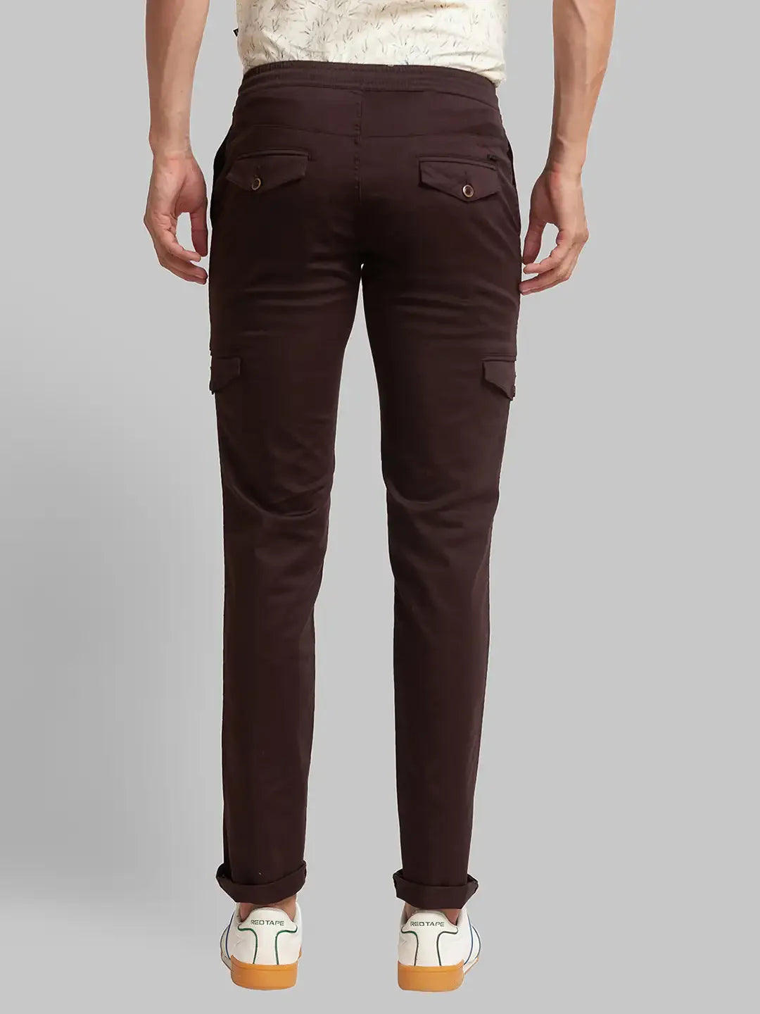 Men Brown Lrt Fit Solid Cotton Blend Trouser