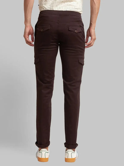 Men Brown Lrt Fit Solid Cotton Blend Trouser