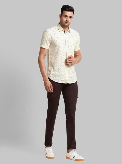 Men Brown Lrt Fit Solid Cotton Blend Trouser
