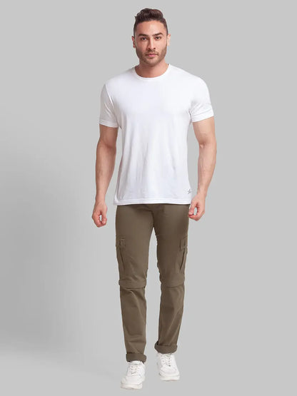 Men Green Lrt Fit Solid Cotton Blend Trouser