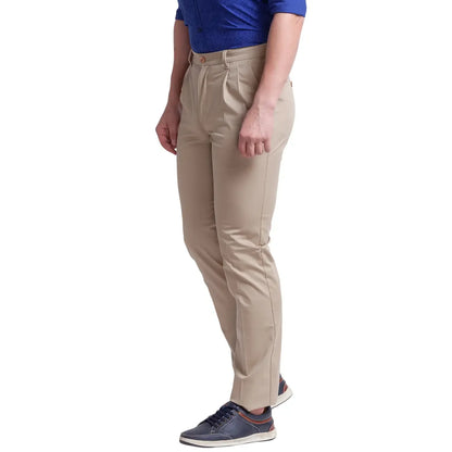 Men Khaki Carrot Fit Solid Cotton Blend Trouser