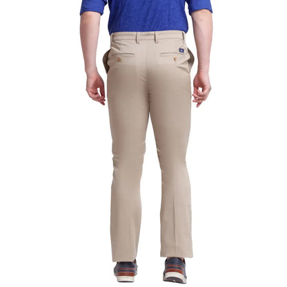 Men Khaki Carrot Fit Solid Cotton Blend Trouser