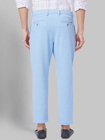 Men Blue Carrot Fit Solid Terylene Blend Trouser