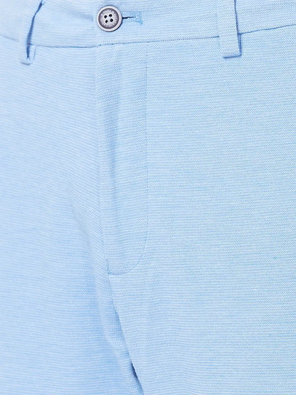 Men Blue Carrot Fit Solid Terylene Blend Trouser