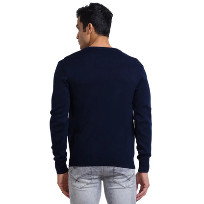 Men Blue Solid Acrylic Full Sleeve Sweaters