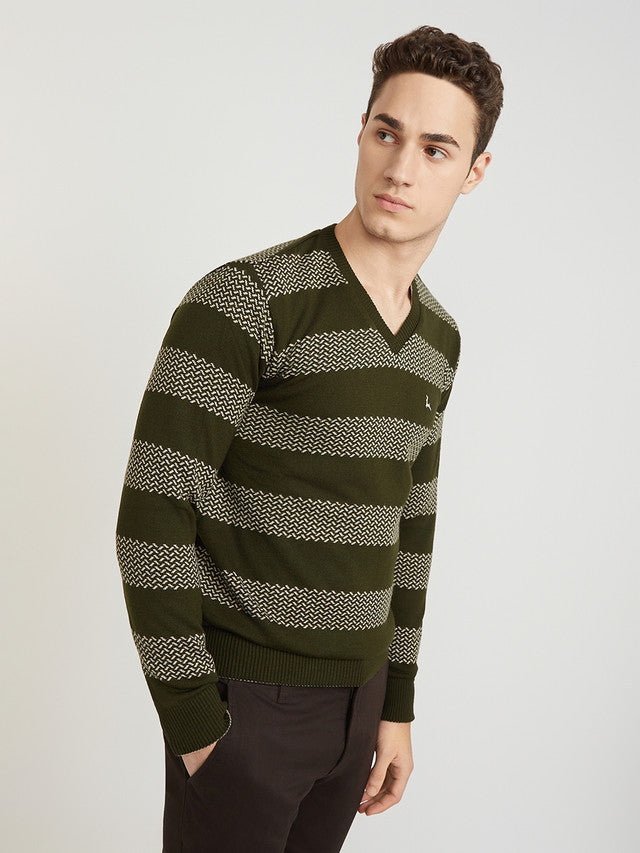 Men Green Solid Acrylic Full Sleeve Sweaters