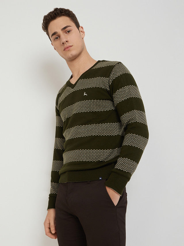 Men Green Solid Acrylic Full Sleeve Sweaters