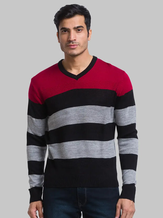 Men Red Yarn Dyed Acrylic Full Sleeve Sweaters